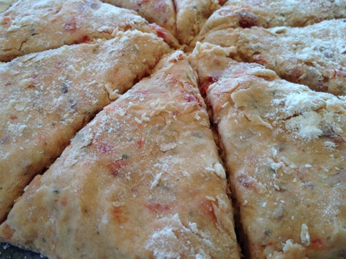 Scone Dough cut and ready to go